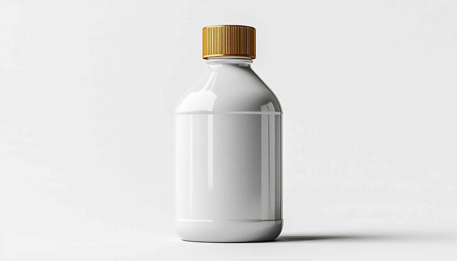 White Liquid Bottle with Gold Cap Mockup Display Wallpaper