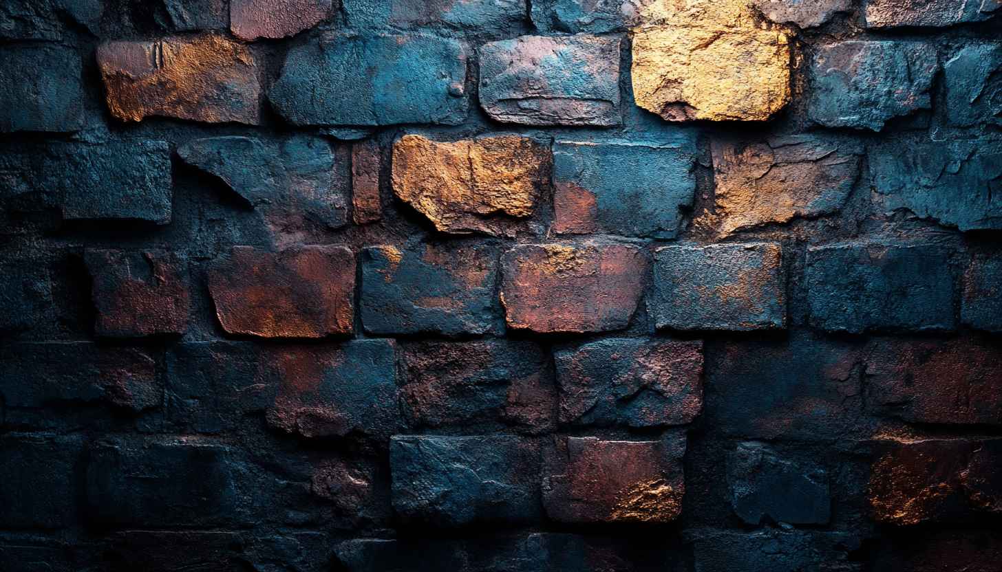 Distressed Blue and Gold Brick Wall Texture Mobile Wallpaper