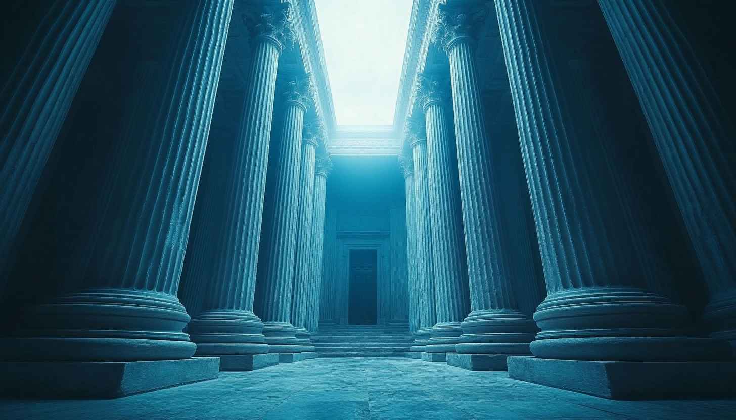 Blue Ancient Columns 4K Desktop Wallpaper Aesthetic Architecture Background