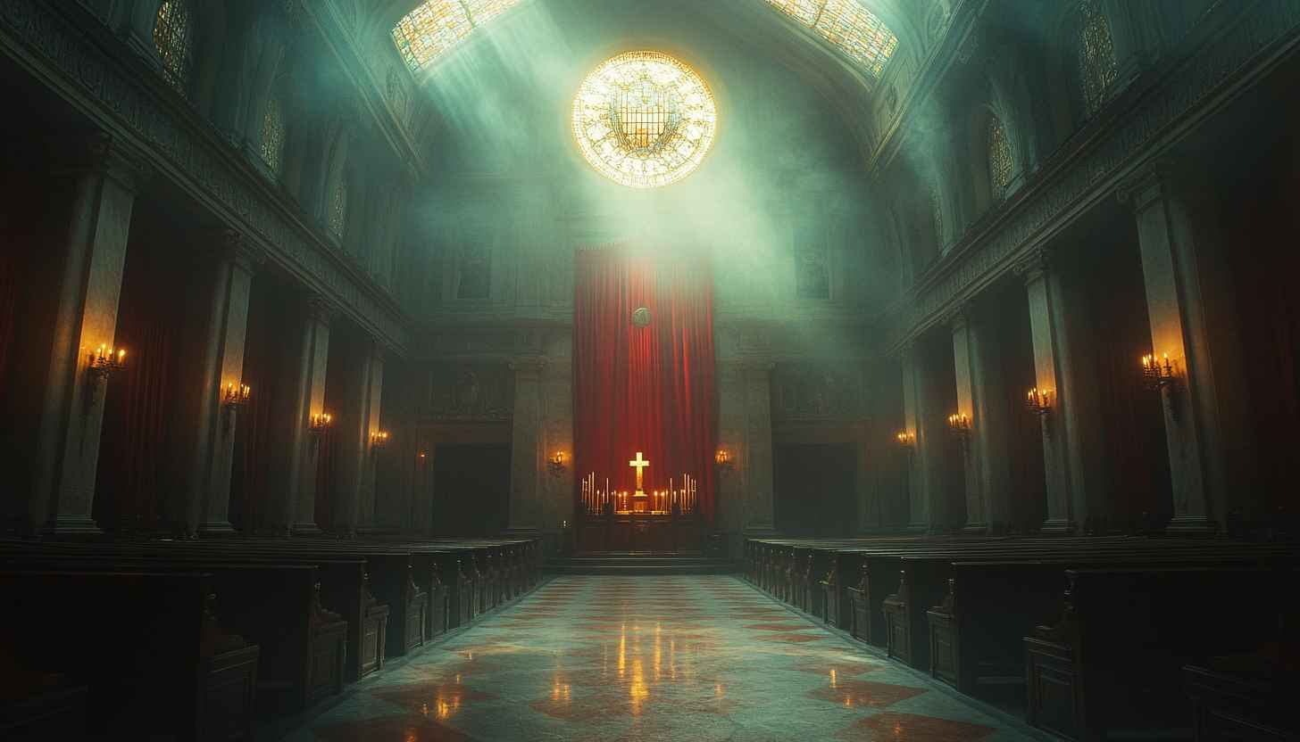 Ornate Church Interior 4K Desktop Wallpaper, Cross Symbol Backdrop