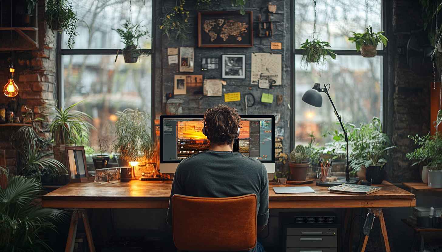 Cozy Home Office Desktop Wallpaper - Plants, Natural Light, Workspace