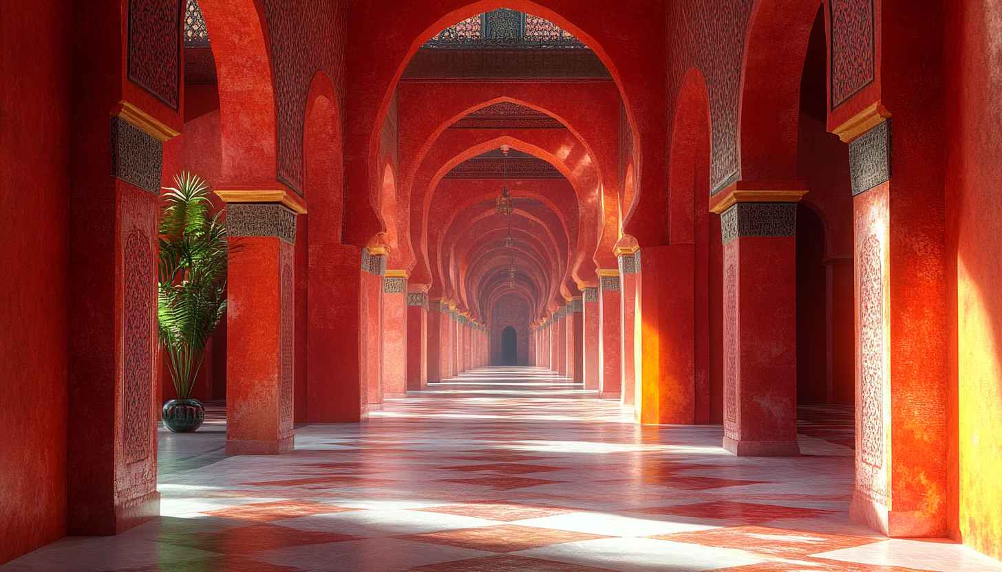 Moroccan Architecture Mobile Wallpaper, Red Interior Hallway Background, Islamic Design