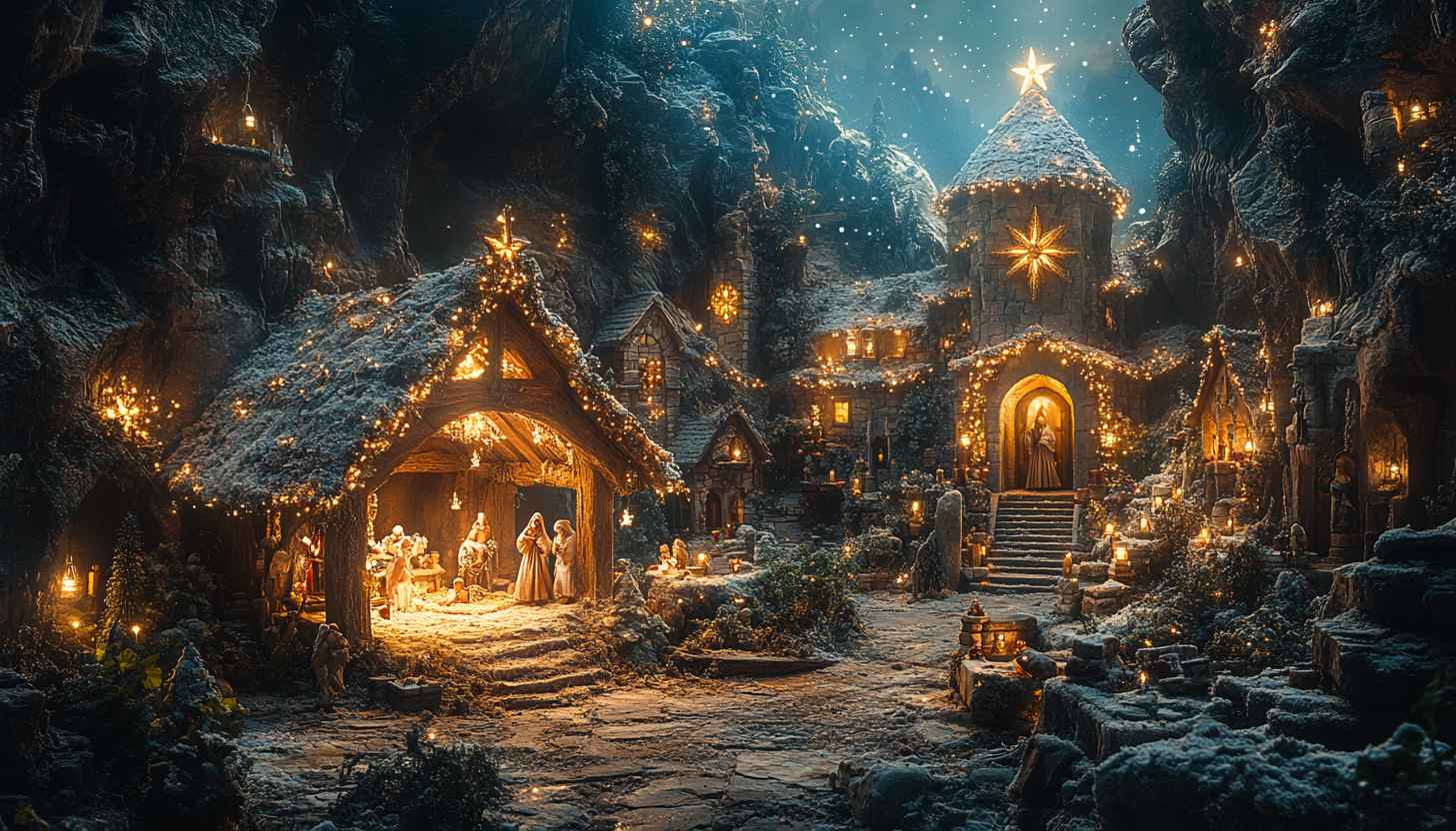 Christmas Nativity Scene Wallpaper 4K, Winter Holiday Mobile Background