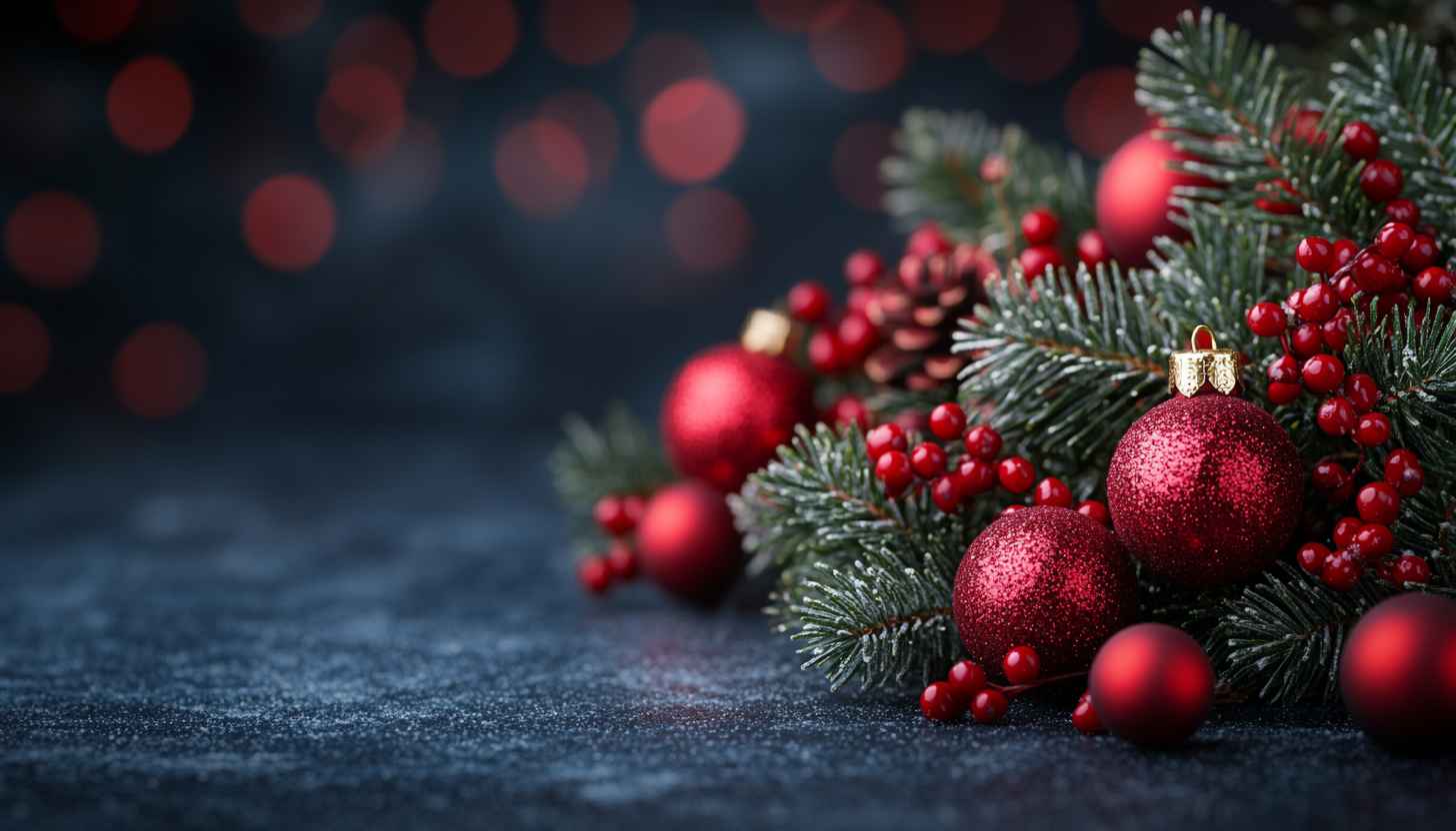 Festive Christmas Decoration 4K Desktop Background | Red Ornament Wallpaper