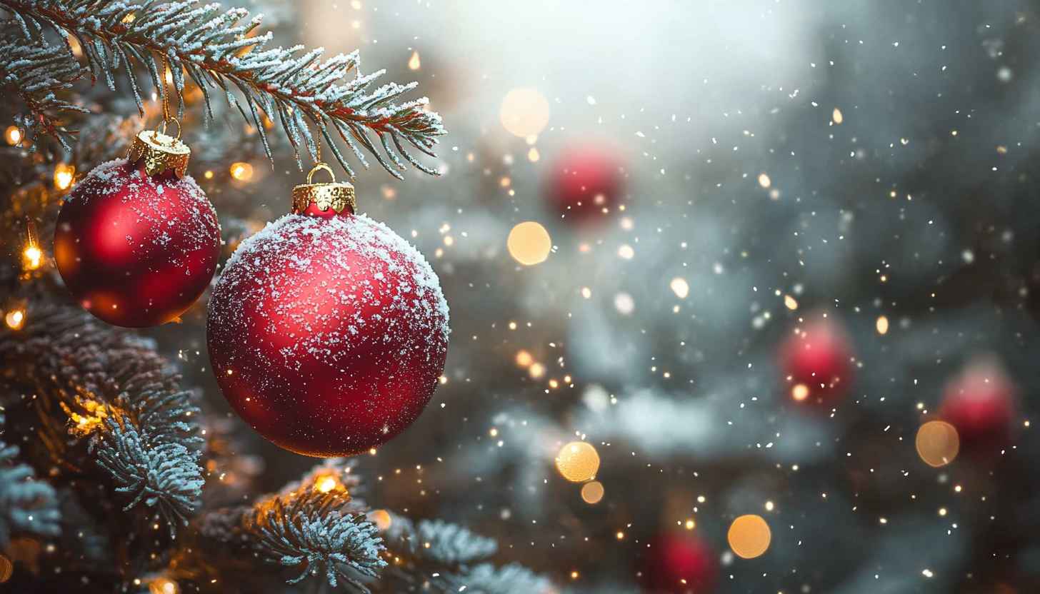 Christmas Tree Red Ornaments Festive Holiday Season Mobile Wallpaper