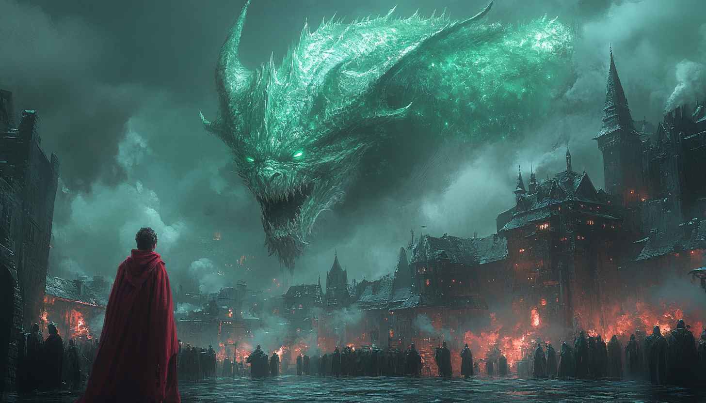 Emerald Dragon Fantasy City Mobile Wallpaper 4K Desktop Background