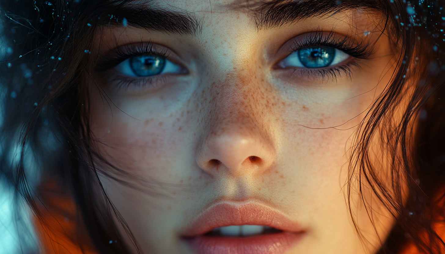 Beautiful Woman with Freckles and Blue Eyes Mobile Background Wallpaper