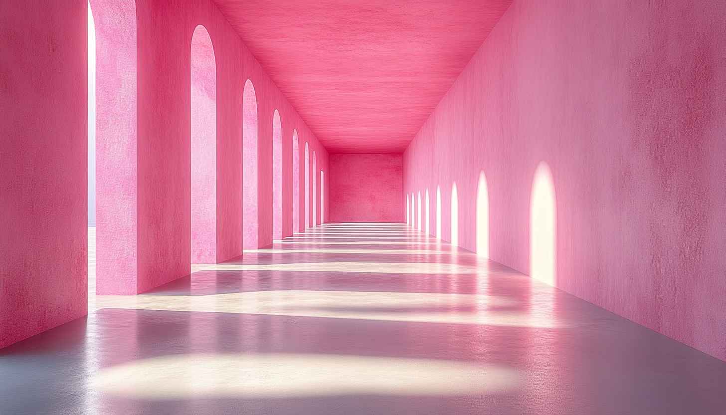 Aesthetic Pink Hallway Background - Arches and Sunlight Mobile Wallpaper