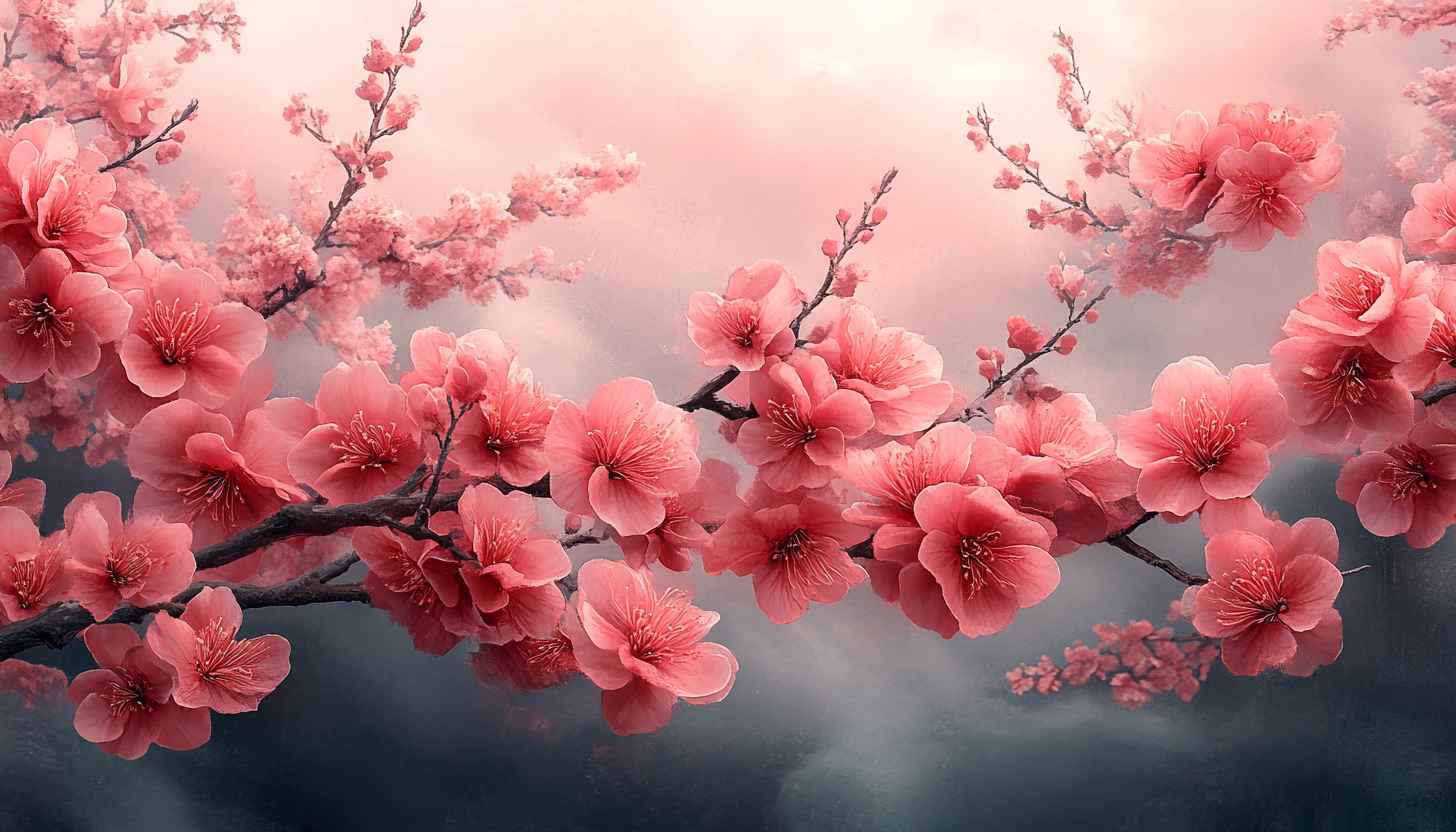 Pink Cherry Blossom Flower Branch Desktop Background Art Wallpaper