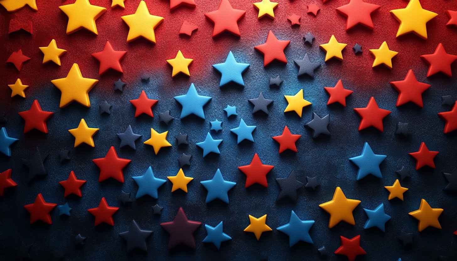Colorful Stars 4K Wallpaper - Red Blue and Yellow Starry Background