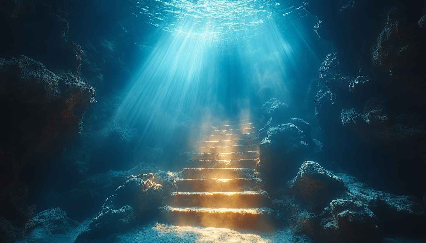 Underwater Stairway Mobile Wallpaper | Ocean Deep 4K Background