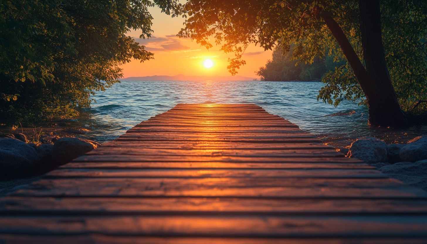 Scenic Lake Sunset 4K Desktop Wallpaper - Free Ocean Background