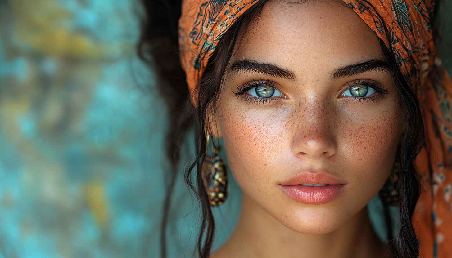 Portrait Woman with Freckles Beautiful Face Mobile Background Wallpaper