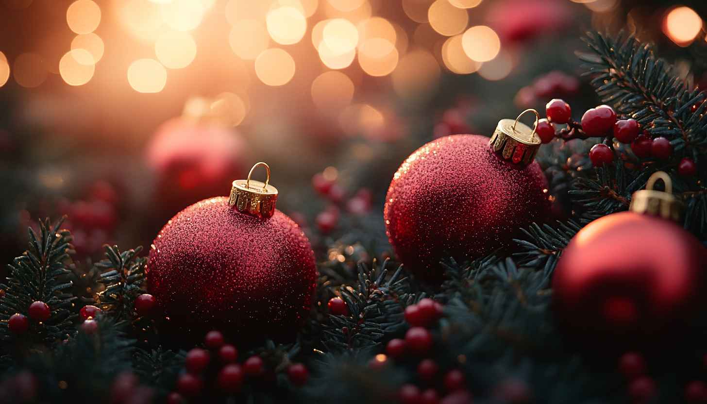 Red Christmas Ornaments 4K Desktop Wallpaper Holiday Season Background