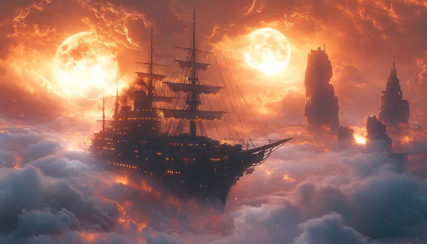 Fantasy Galleon Ship Amidst Clouds Mobile Wallpaper Free Background