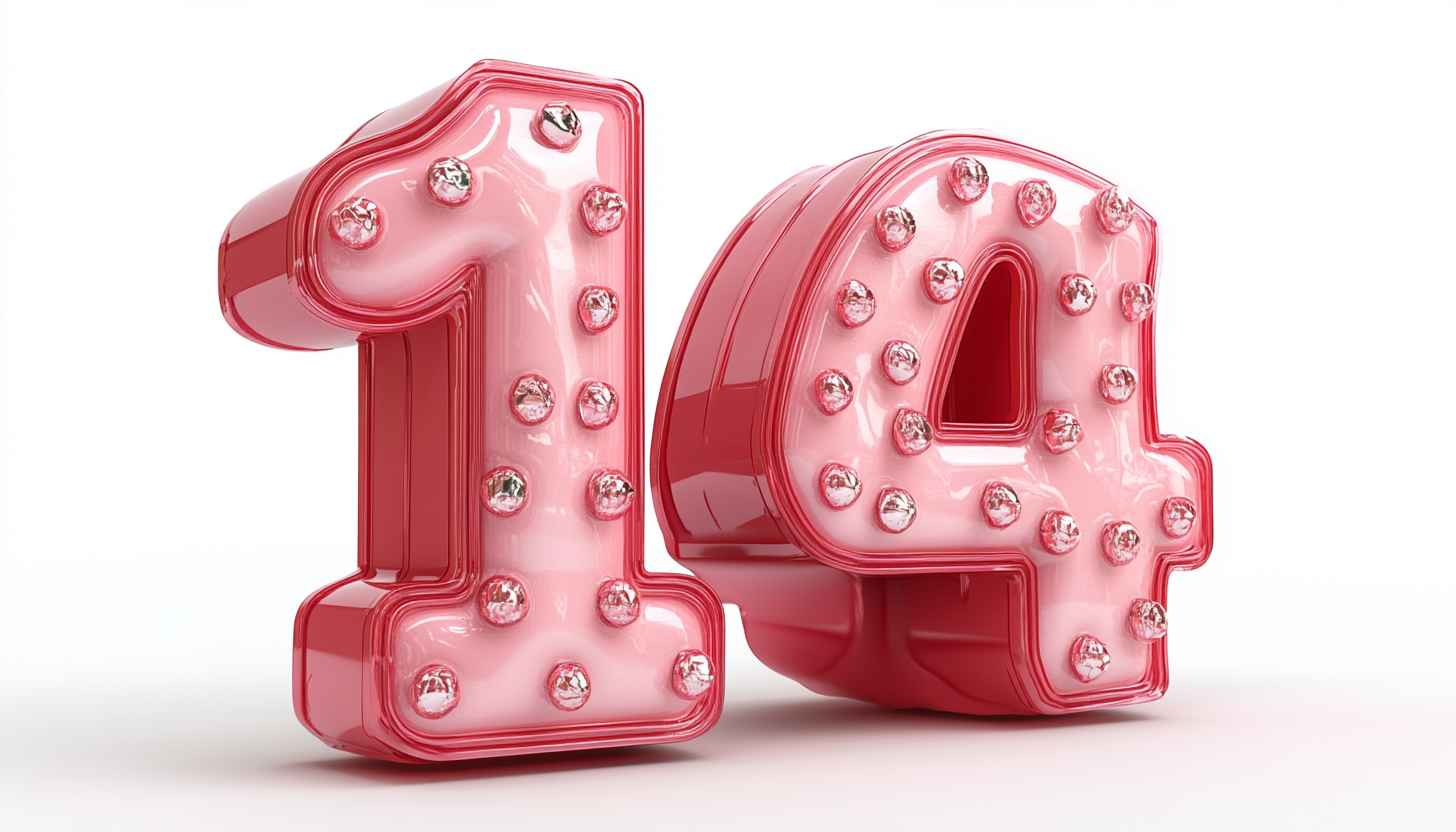 Shiny Pink Fourteen Number Free Mobile Background Wallpaper