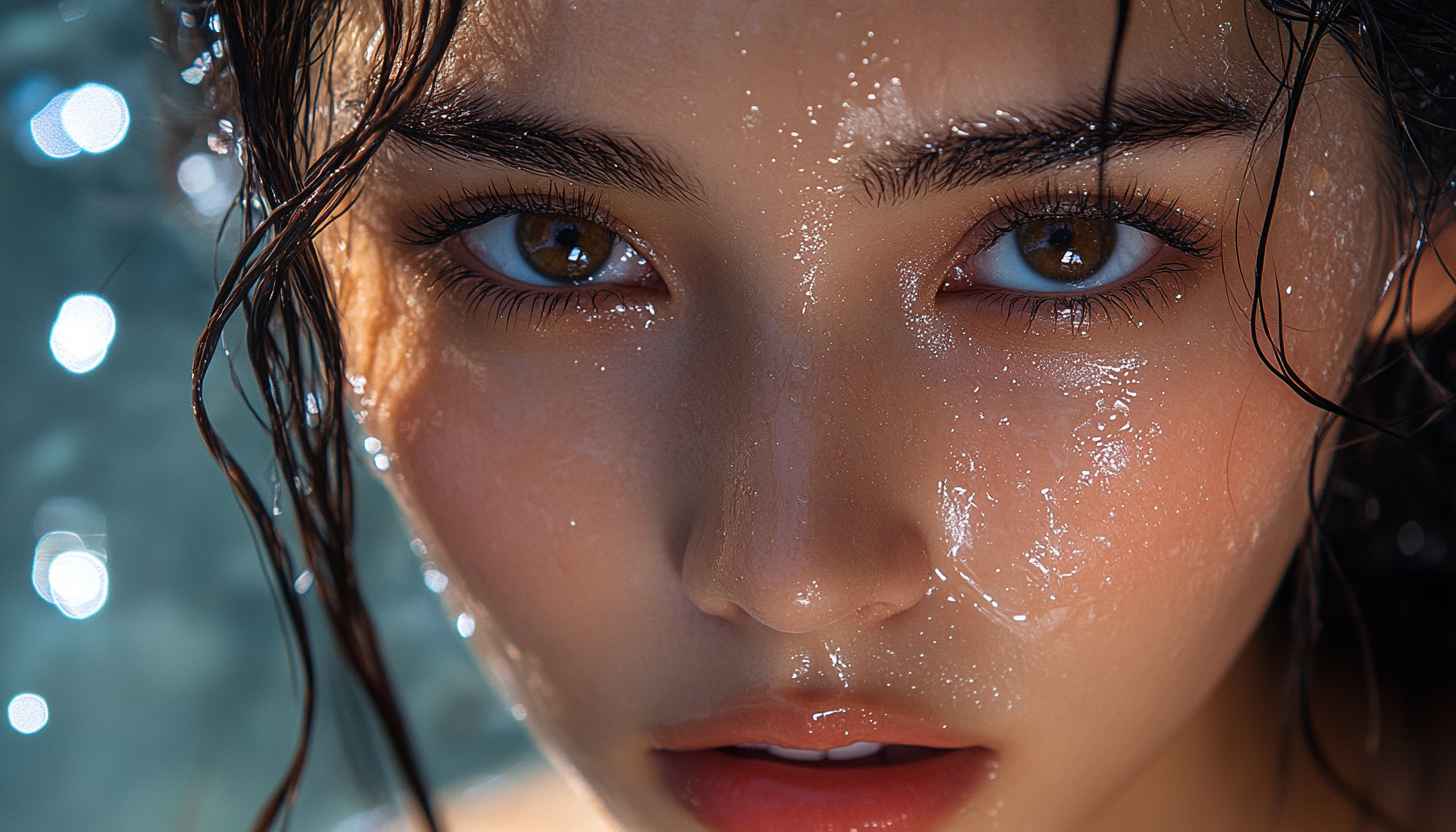 Closeup Woman's Face Sweaty Skin Aesthetic Mobile Wallpaper Background