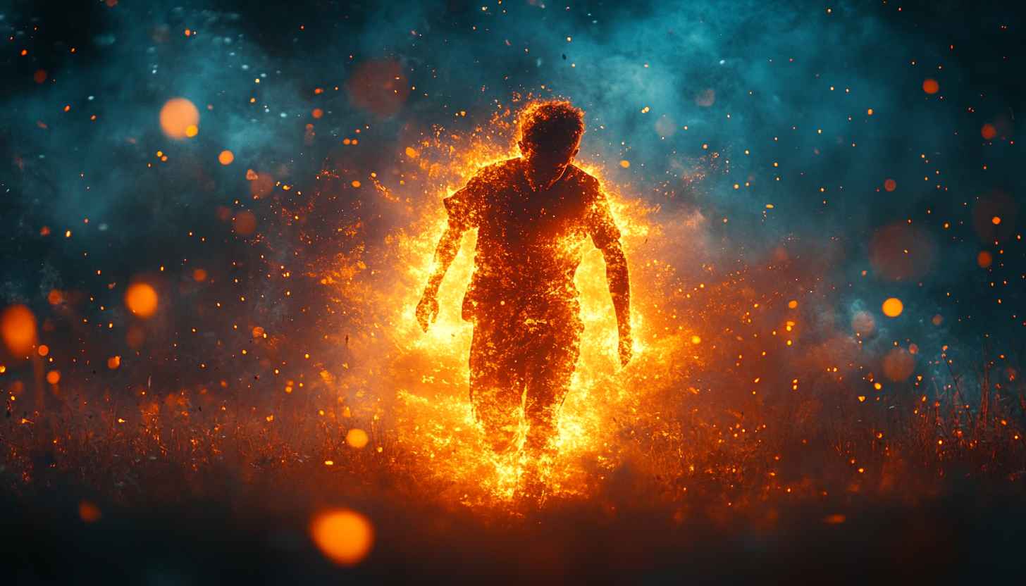 Flaming Figure Silhouette Art 4K Desktop Wallpaper Free