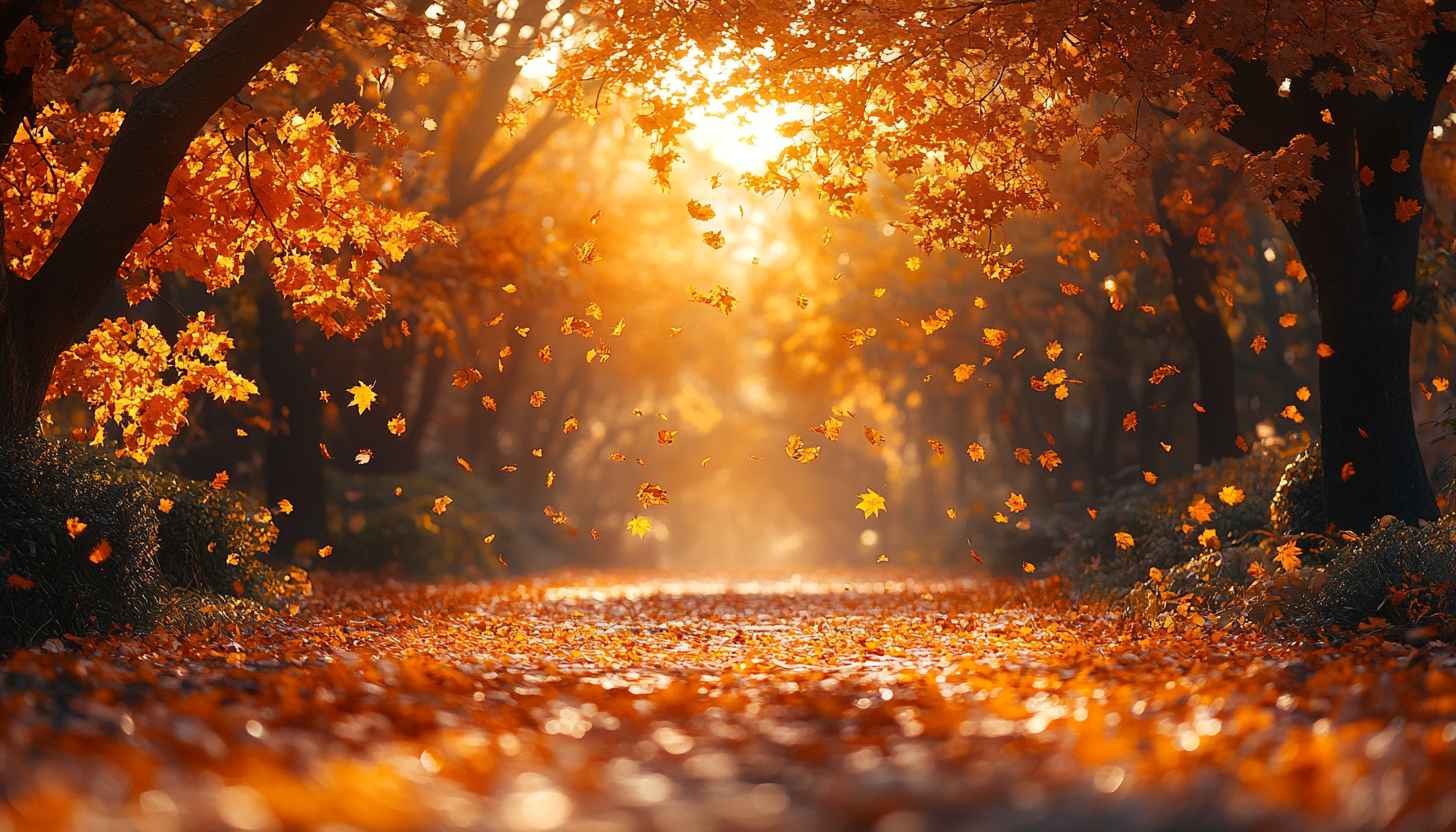 Autumn Leaves Falling Wallpaper, 4K Desktop Background, Scenic Fall Forest