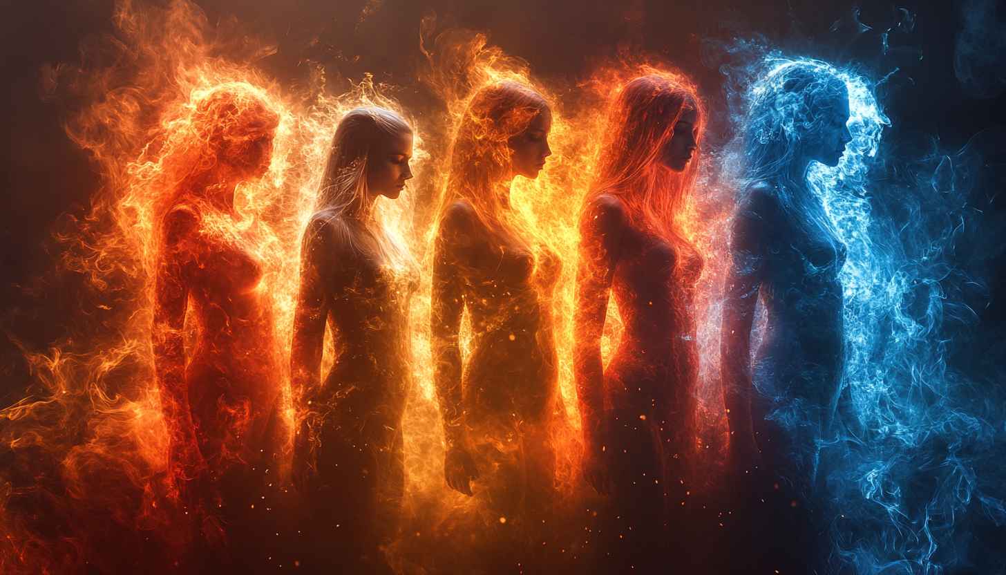 Fire and Ice Women Fantasy Art Mobile Phone Wallpaper 4K