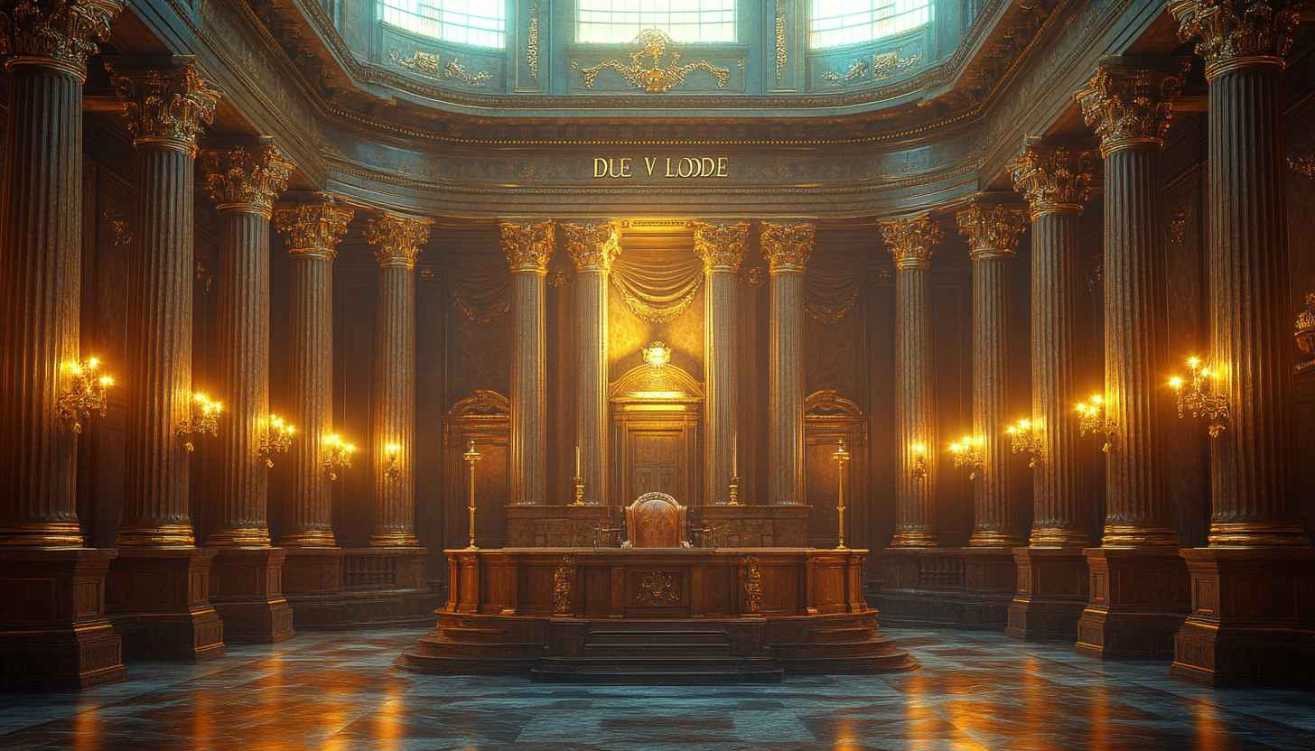 Grand Hall Interior with Columns 4K Desktop Wallpaper Background