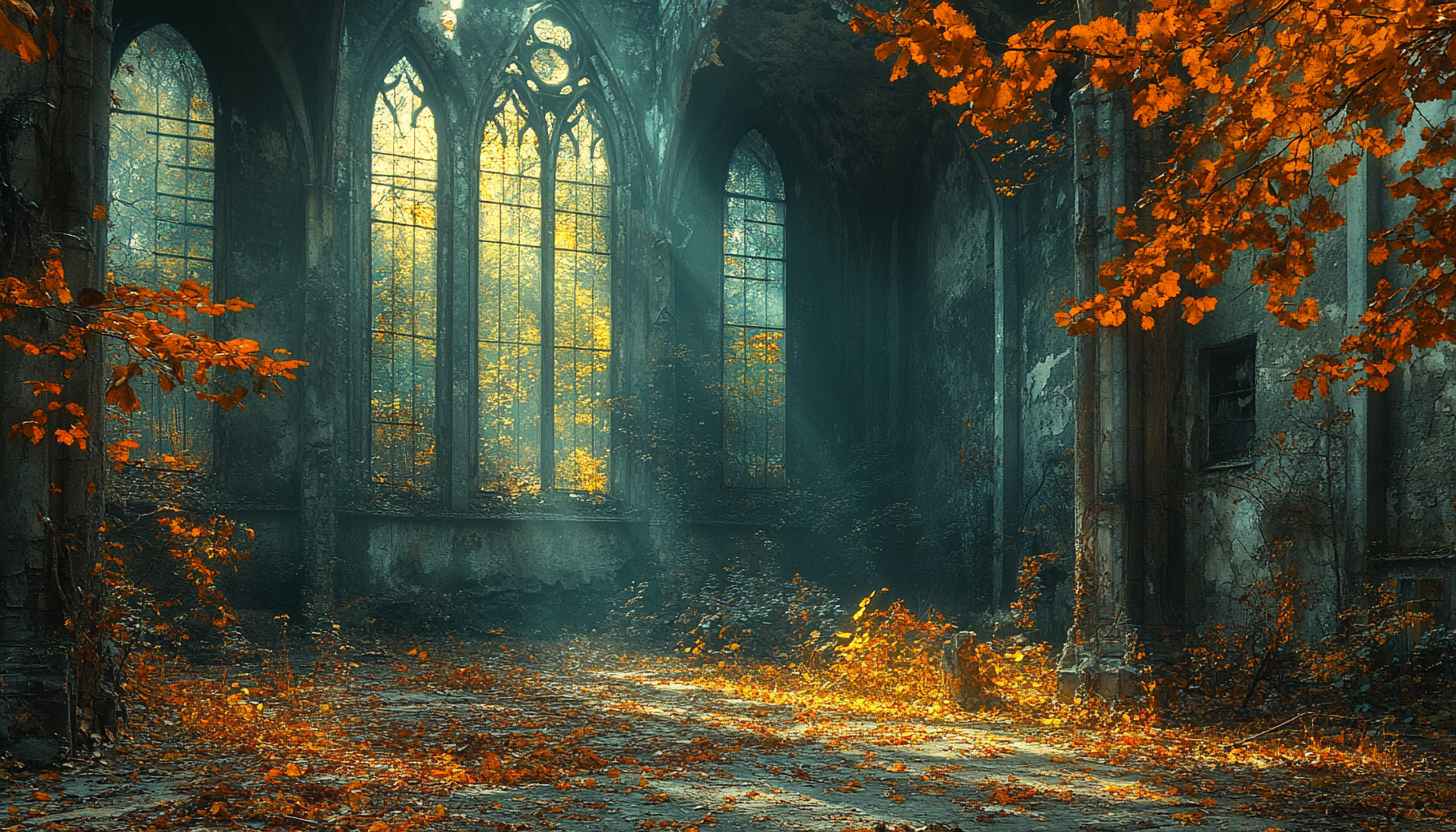 Autumnal Gothic Window 4K Desktop Wallpaper Free Mobile Background