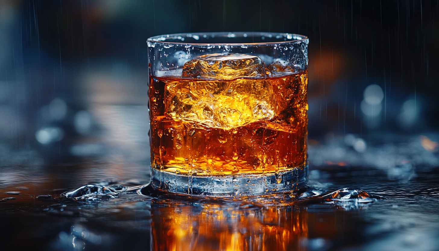 Whiskey with Ice Cubes 4K Desktop Background Mobile Wallpaper