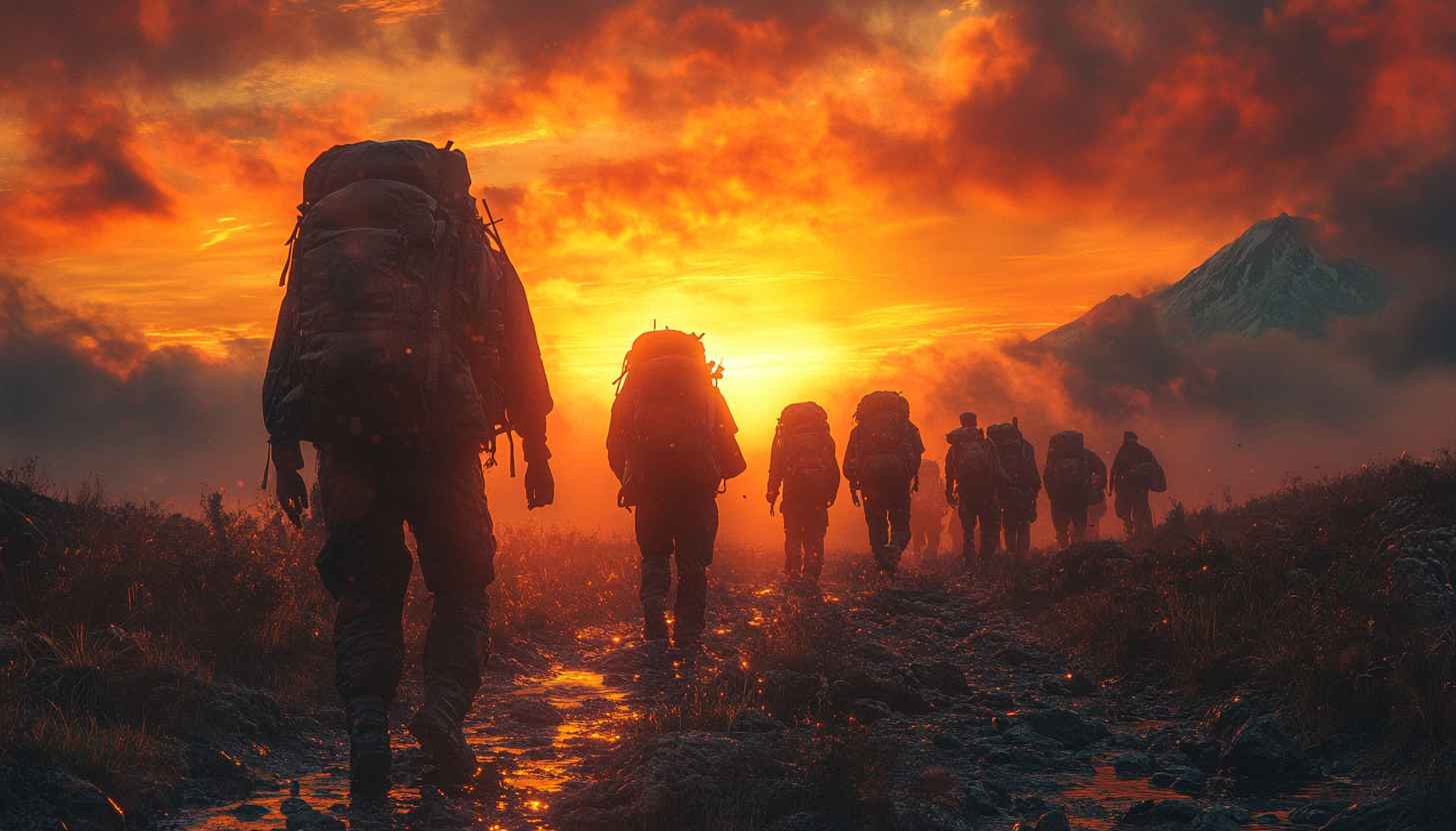 Hiking Expedition Silhouette Sunset Scenery Mobile Wallpaper 4K Background