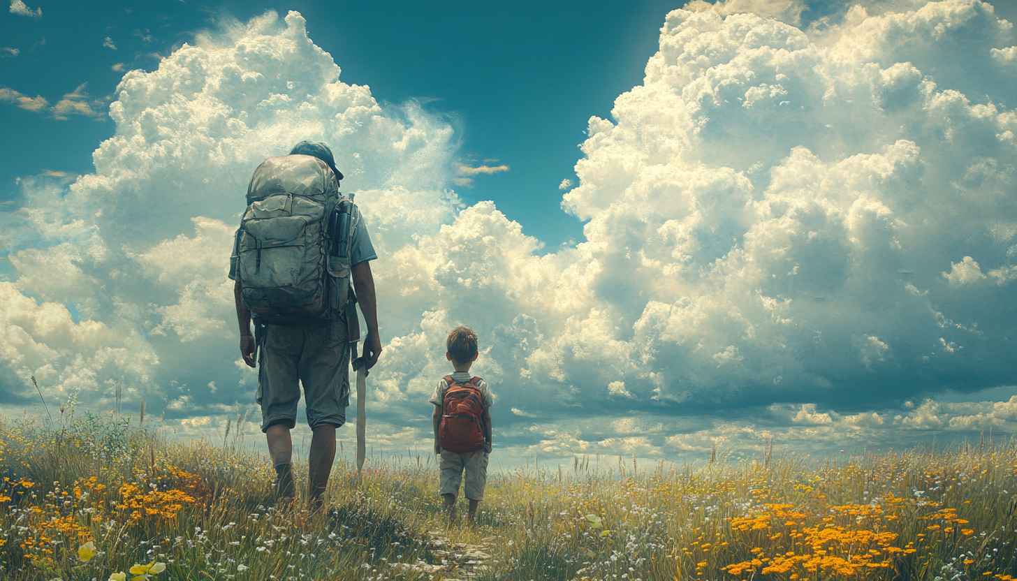 Father and Son Hiking Adventure Desktop Wallpaper Free