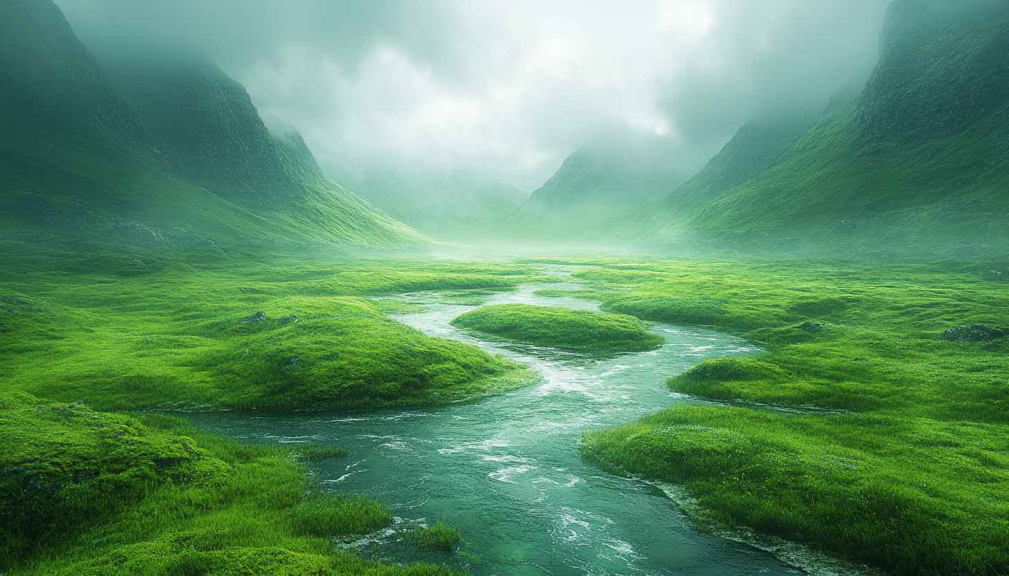 Green Meadow Stream 4K Wallpaper for Desktop Background