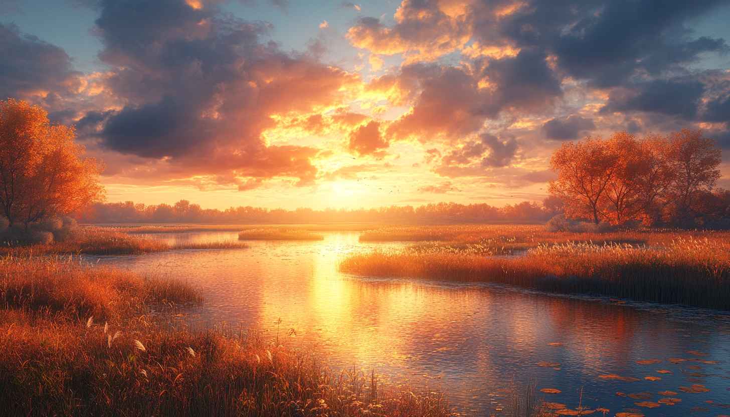 Fiery Sunset River 4K Desktop Background Mobile Wallpaper Free