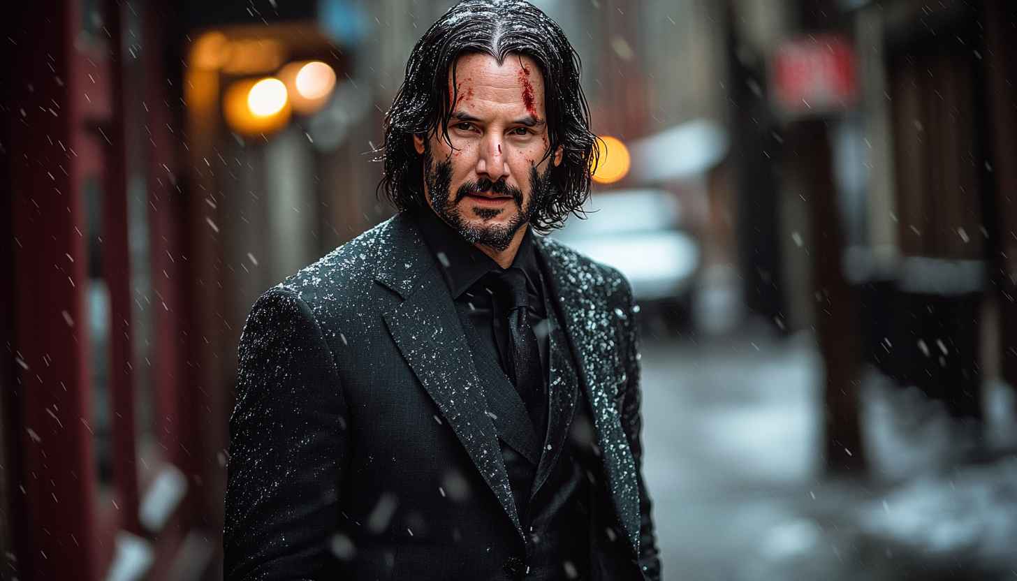 John Wick Keanu Reeves Snowing Night Wallpaper 4K Desktop Background