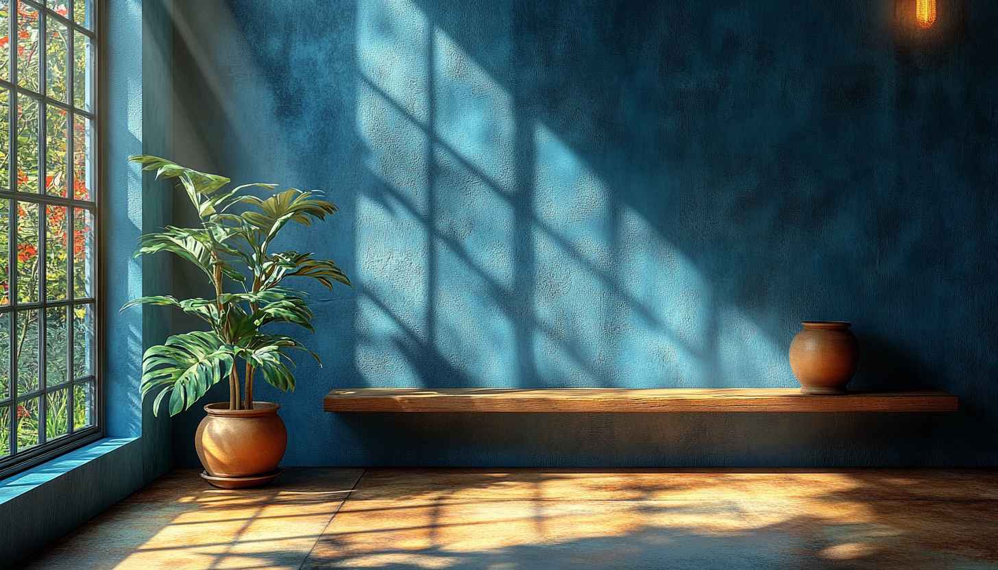 Stylish Blue Wall Interior Scene 4K Desktop Background Wallpaper