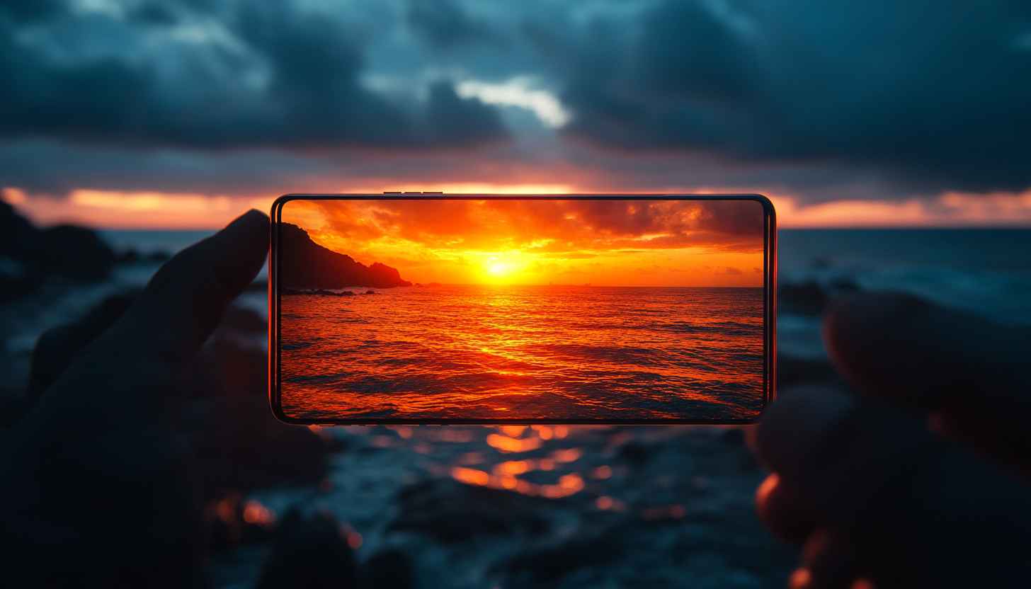 Sunset over ocean mobile wallpaper, free 4k desktop background.