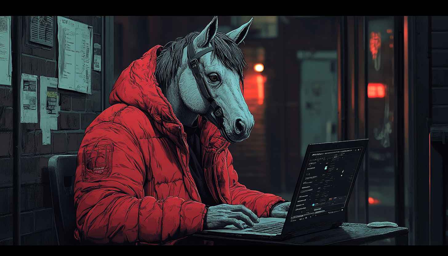 Horse Head Man Programmer on Laptop Cool Desktop Background 4K