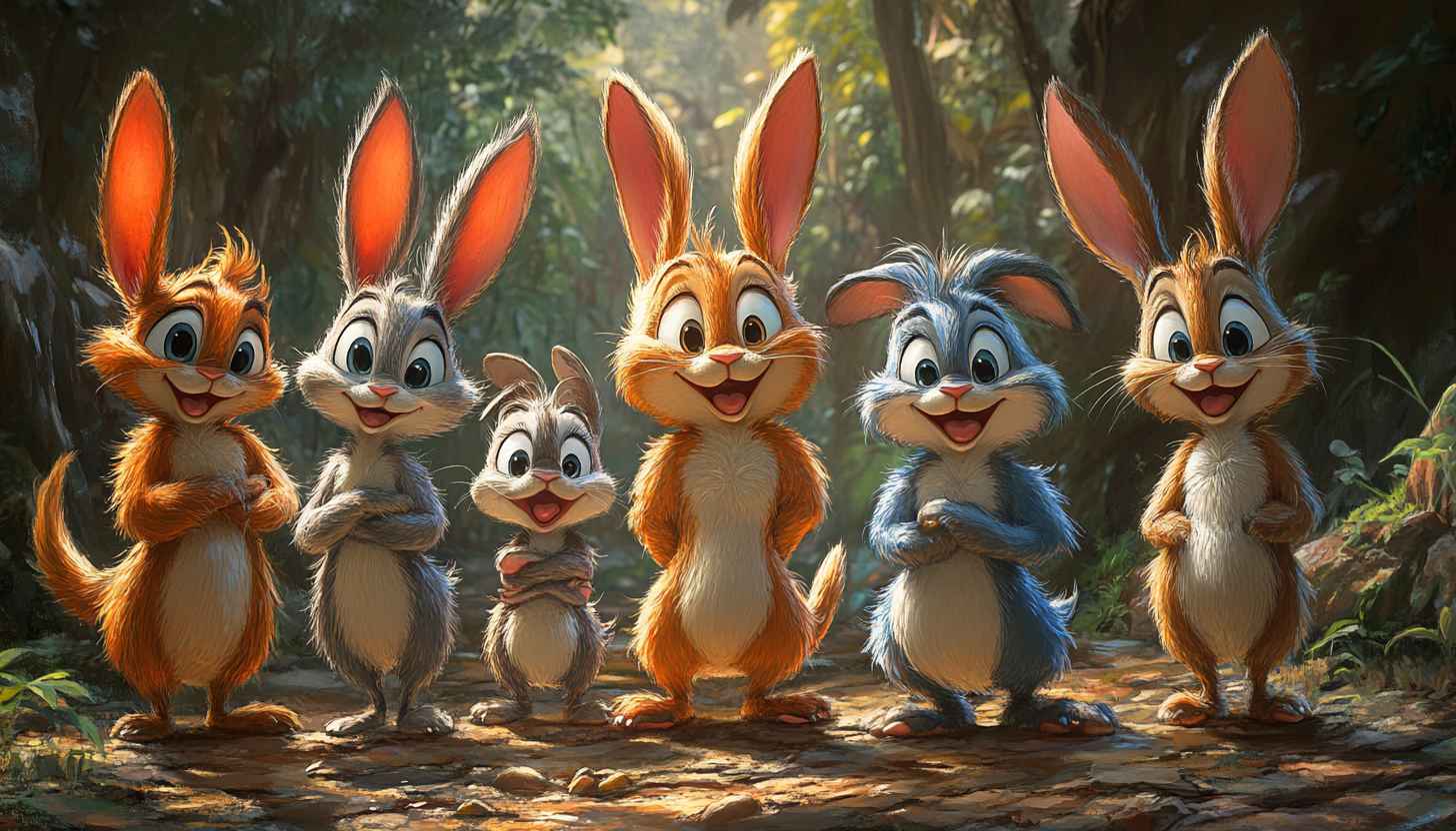Cartoon Rabbits Family in Forest Animated Wallpaper Background 4K