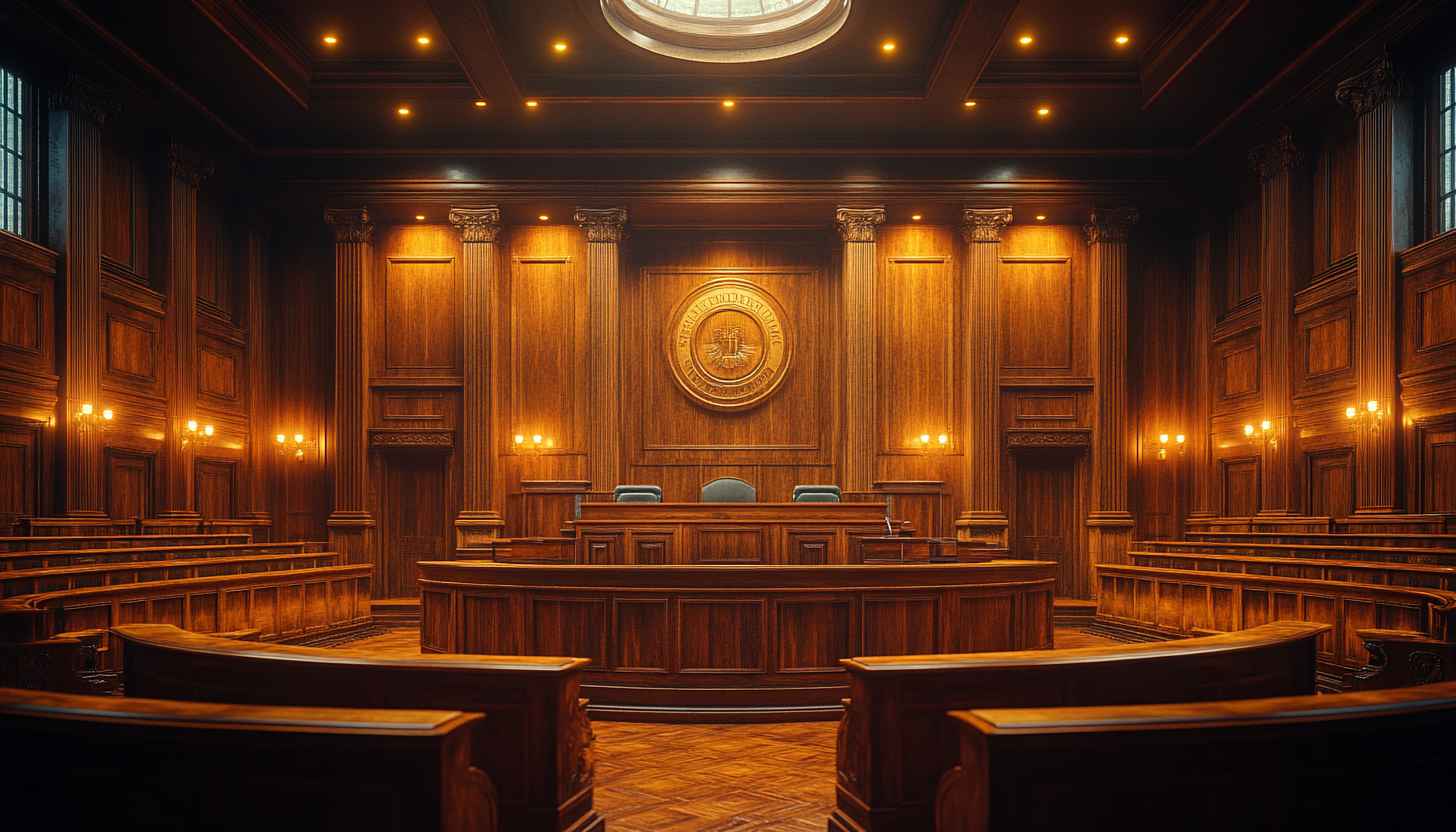 Classic Courtroom Scene Wallpaper, Law Office Background, High-Resolution Image