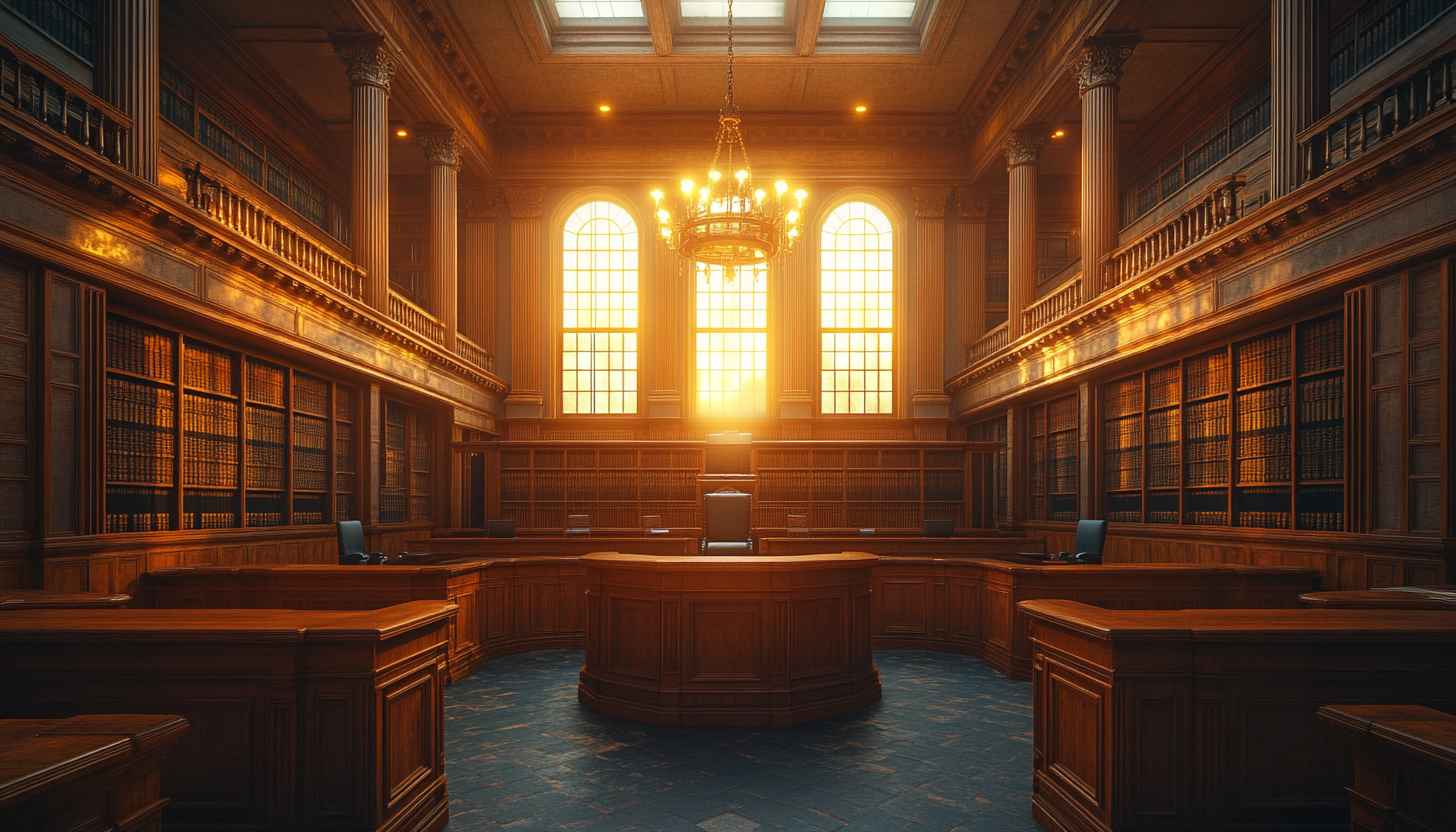 Ornate Courtroom Interior Bookshelves Mobile Wallpaper 4K Desktop Background