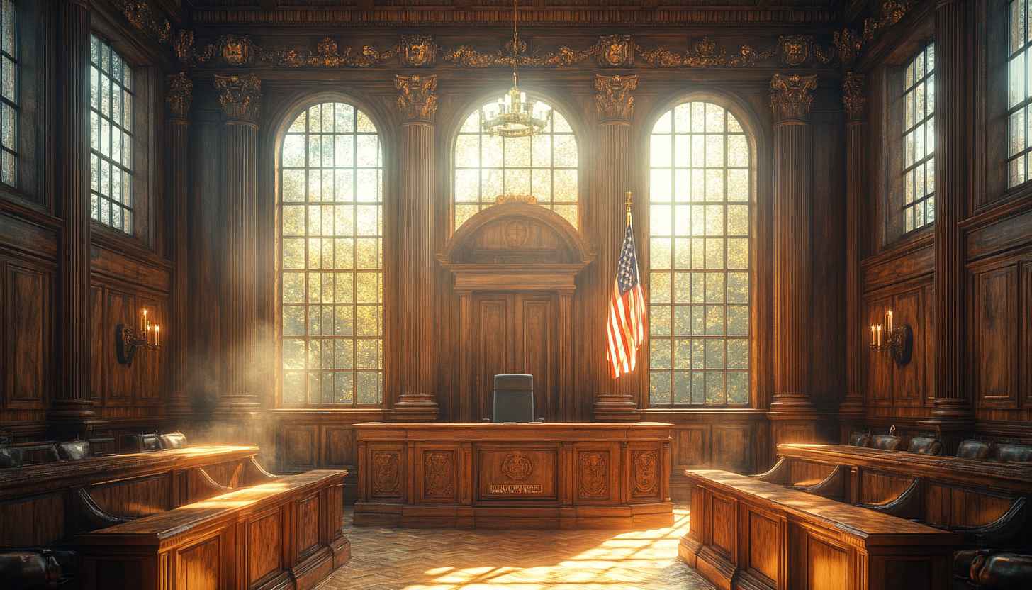 Classic Courtroom American Flag 4K Desktop Wallpaper Legal Background