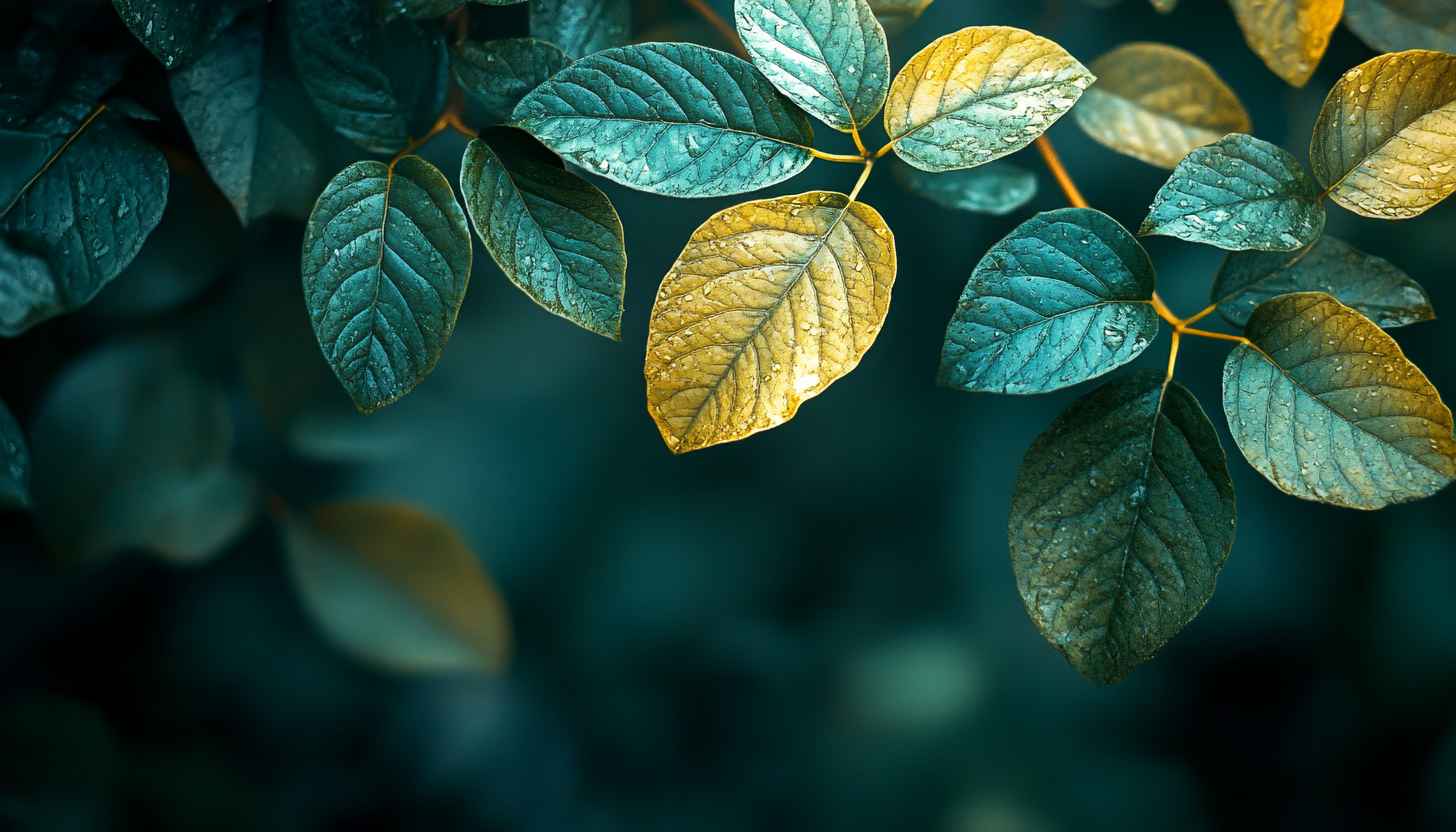 Teal and Gold Leaves Desktop Wallpaper HD | Free Background