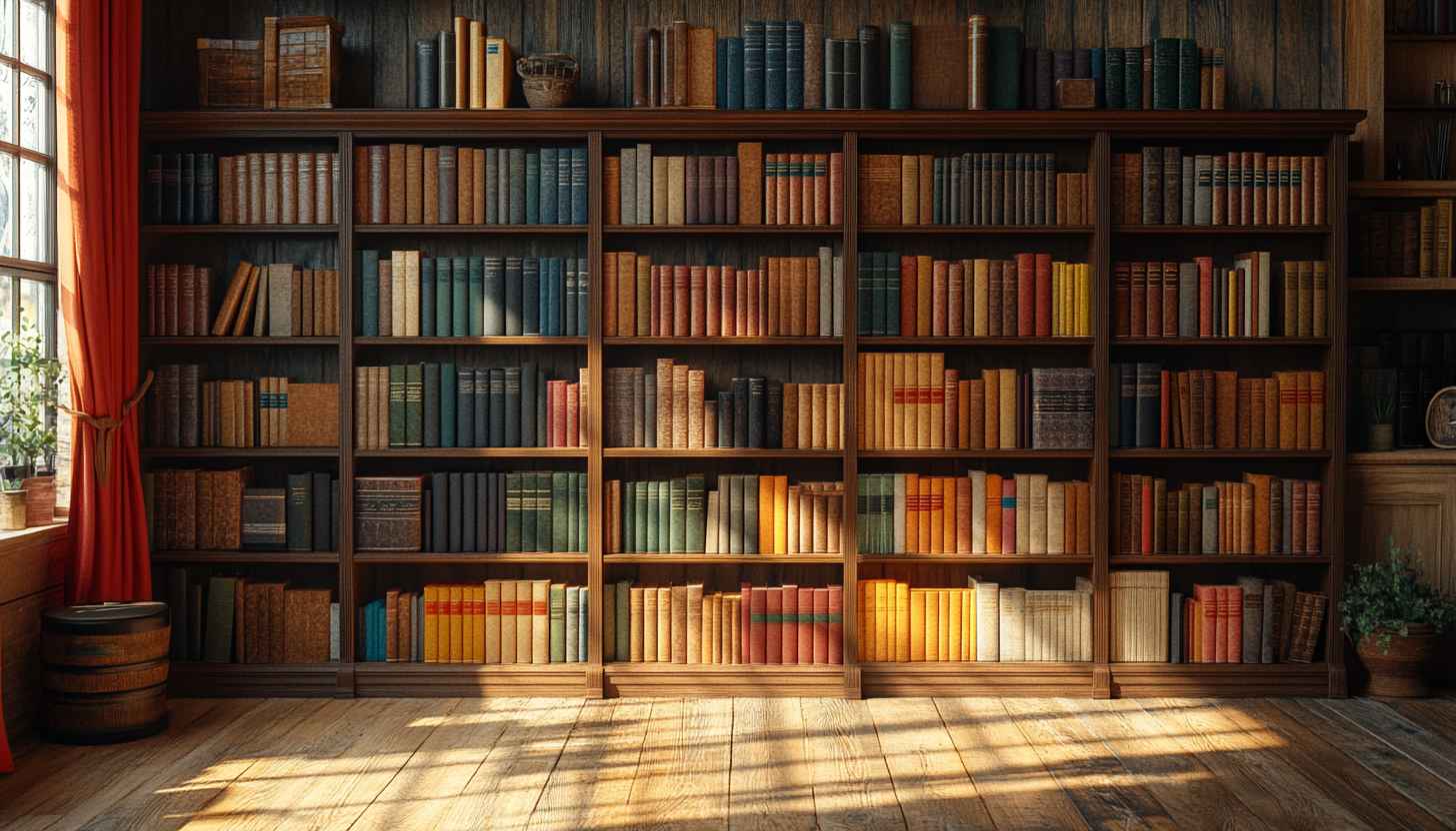 Detailed Bookshelf Library 4K Desktop Background for Study Room Wallpaper