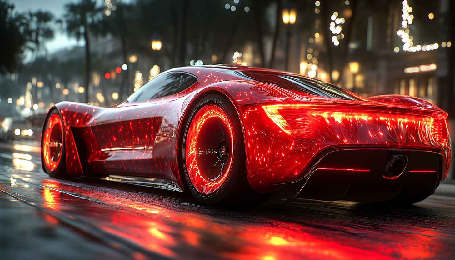 Futuristic Red Sports Car 4K Mobile Wallpaper at Night City