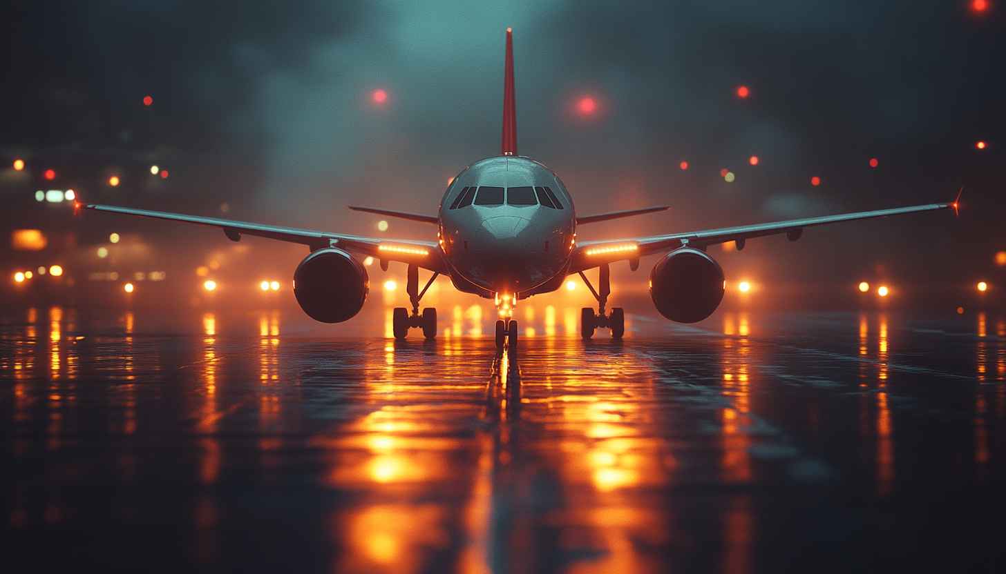 Airplane On Runway At Night 4K Desktop Background Wallpaper