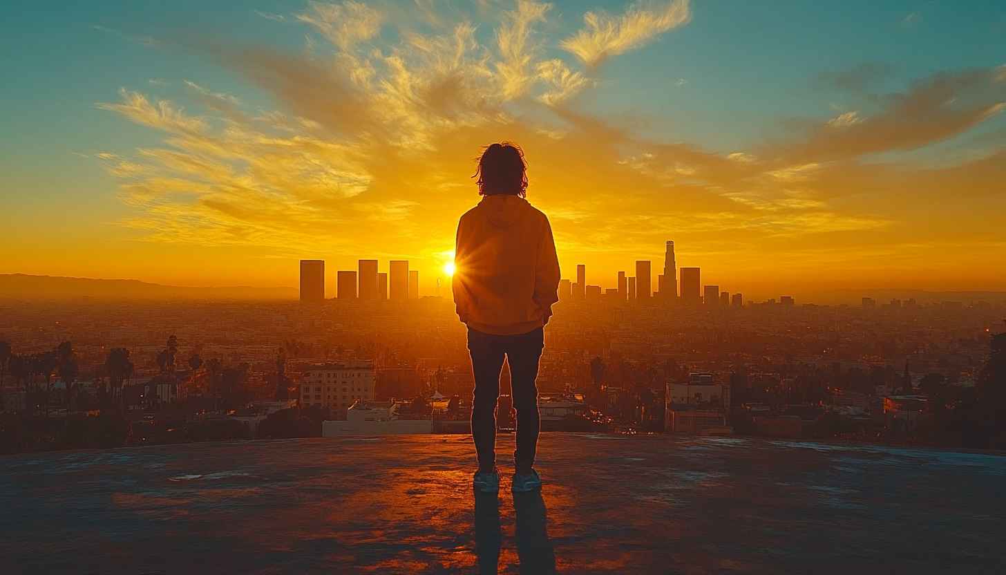 Los Angeles Skyline Sunset 4K Desktop Background Free Mobile Wallpaper