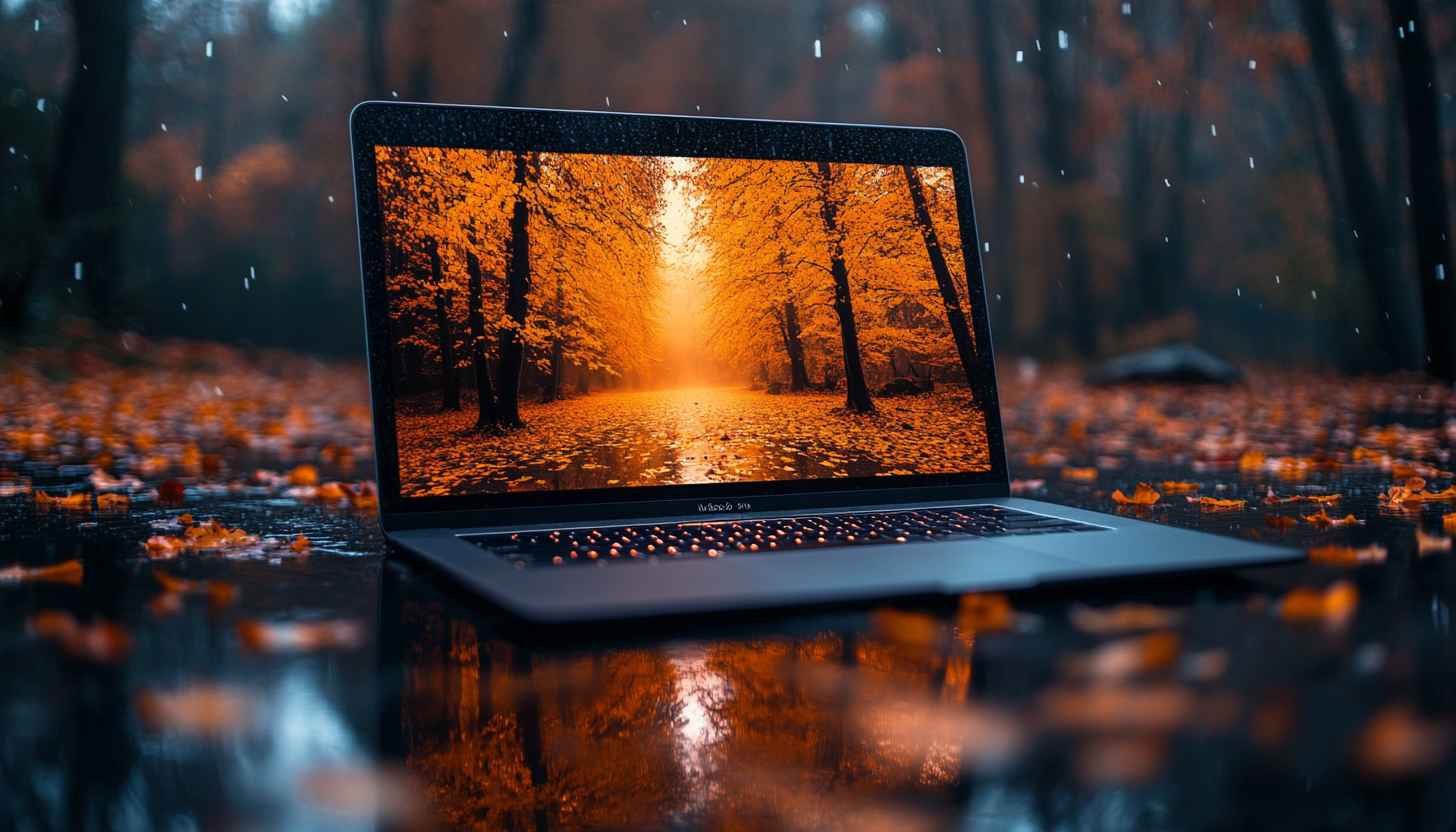 Autumn Forest Path on Laptop Screen Mobile Desktop Wallpaper 4K