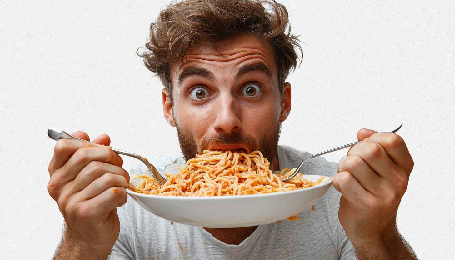 Funny Man Eating Spaghetti Free 4K Mobile Desktop Wallpaper