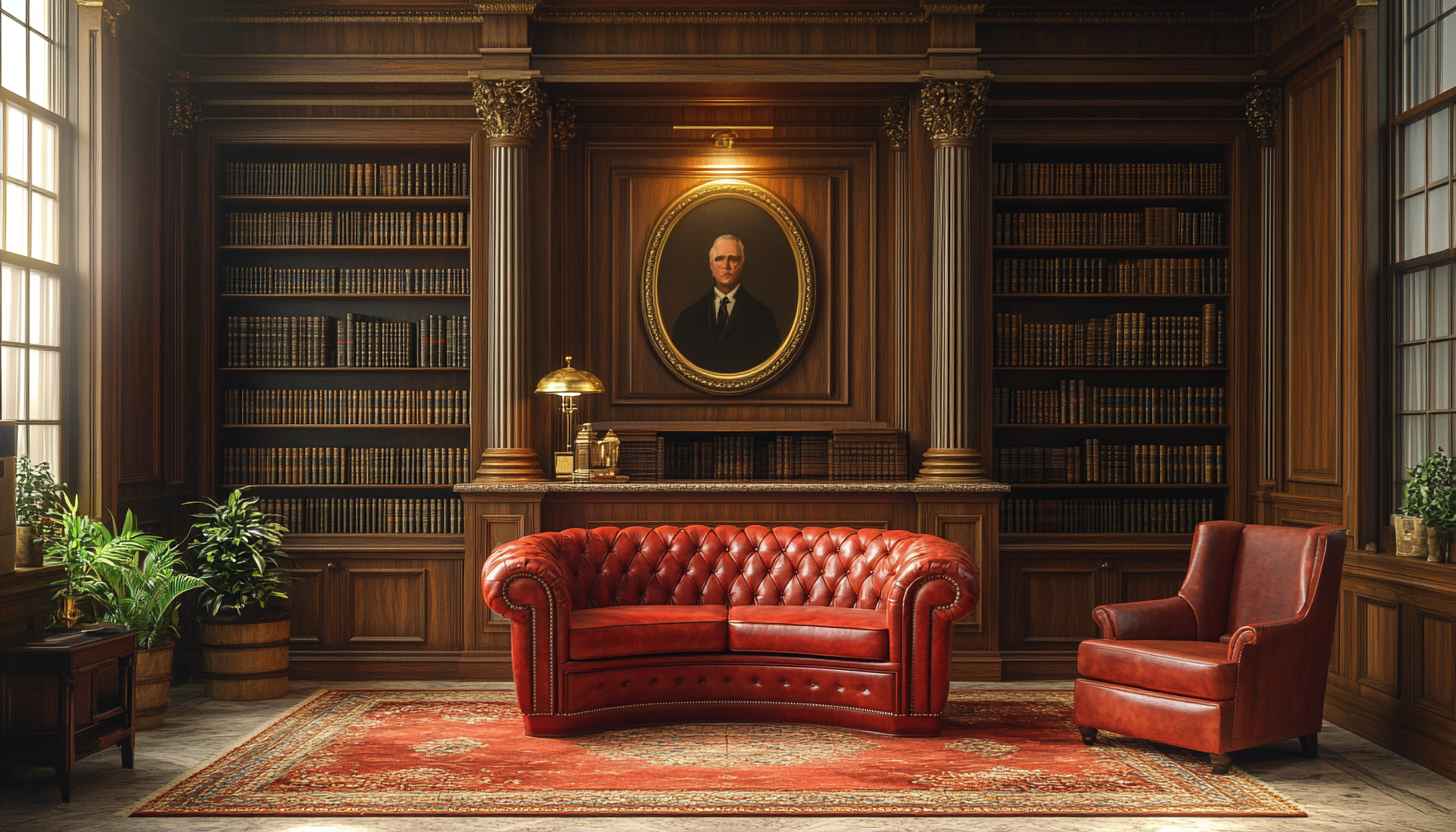 Luxury Library Interior 4K Desktop Wallpaper, Elegant Home Office Background