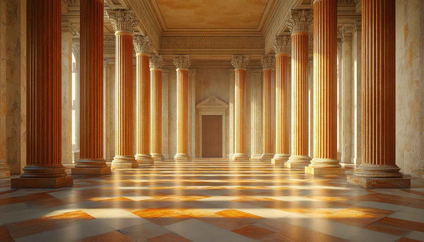 Grand Hall Columns 4K Desktop Background Architecture Interior Wallpaper