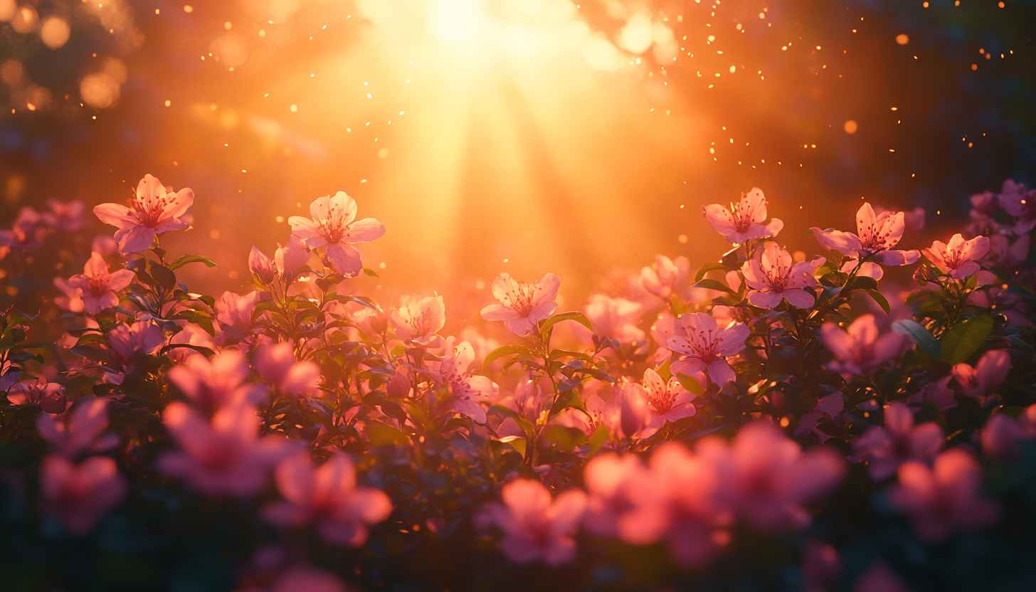 Pink Flowers Golden Hour Desktop Background Mobile Wallpaper Free
