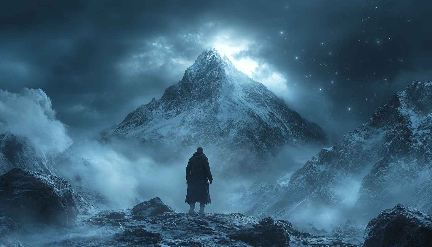 Snowy Mountain Landscape Man Staring Mobile Wallpaper 4K Background